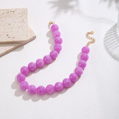 Chunky Necklaces for Women Trendy 20MM Large Resin Beaded Necklace Bold Statement Chunky Choker Necklace Boho Beads Summer Beach Jewelry - color: Purple