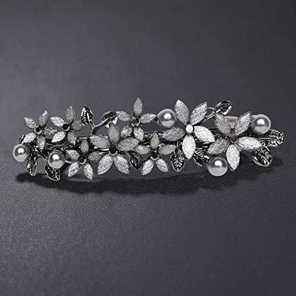 Flower Rhinestone Hair Barrettes for Women Fine Hair Glitter Sparkle Fancy Hair Clips for Women And Girls Elegant Pearl Barrettes (Light Grey) - color: Light Grey
