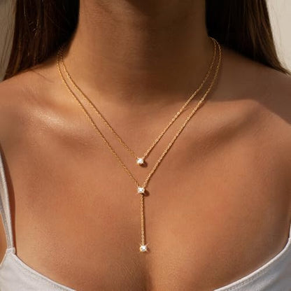 Fullpop Dainty Gold Necklaces for Women, 18k Gold Layered Lariat Necklace for Women Long Gold Choker Necklaces for Women Statement Diamond Heart Pendant Necklace Body Chain Jewelry for Women - style: Kind-Two