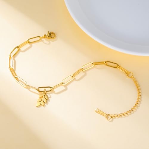 Dreamtimes Daisy Flower Anklets for Women Leaf Anklet Dainty Beach Anklet Jewelry Stainless Steel Adjustable Foot Chain Summer Boho Charm Foot Ankle Bracelet Jewelry - color: Leaf-Gold