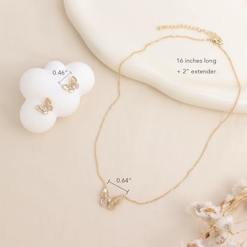 Gold Silver Stud Earrings Pendent Necklace Sets for Women, Dainty Rhinestone Crystal Necklace Earing Jewelry Set Wedding Accessories Fashion Holiday Gift - color: Butterfly earring necklace