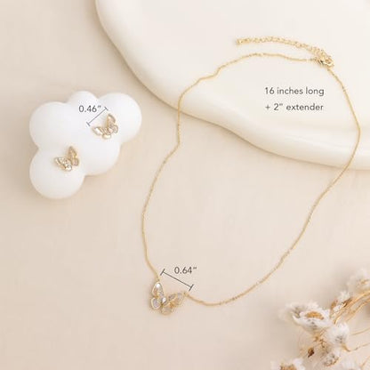 Gold Silver Stud Earrings Pendent Necklace Sets for Women, Dainty Rhinestone Crystal Necklace Earing Jewelry Set Wedding Accessories Fashion Holiday Gift - color: Butterfly earring necklace