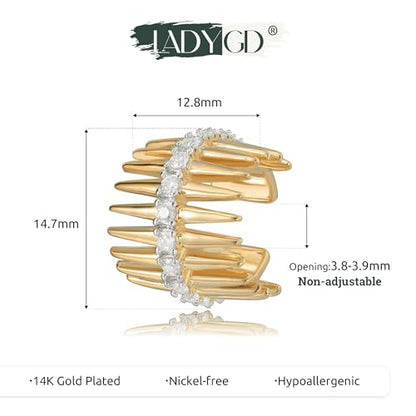 Sparkle Ear Cuff for Women, Non Piercing Single | 14K Gold Plated Brass, Clear Cubic Zirconia Accents, Fixed 3.8-3.9 mm Opening, Single Non-Piercing Cuff For Ear Stacks - style: Spike Sparkle
