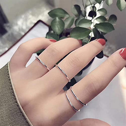 Women's Stainless Steel 1MM Thin Plain Midi Stacking Ring Band Comfort Fit, Size 3 to 10 - color: Dome - Silver (with 2 cz)