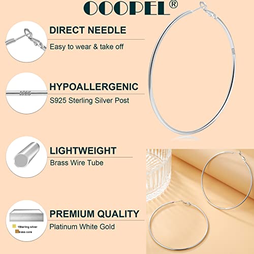 2mm Sterling Silver Big Hoop Earrings For Women - Large Hypoallergenic Circle Endless Thin Oversize Silver Hoops - color: Silver,40mm hoops