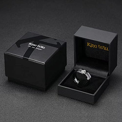 King Will Classic Tungsten Carbide Ring Brushed Two Grooved Center Hammered Design Mens Wedding Band for Men | Black/Silver/Gold, 8mm, Men's Wedding Band, Grooved, Comfort Fit, Everyday Wear - color: A-Black 8mm