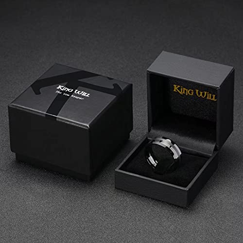 King Will Classic Tungsten Carbide Ring Brushed Two Grooved Center Hammered Design Mens Wedding Band for Men | Black/Silver/Gold, 8mm, Men's Wedding Band, Grooved, Comfort Fit, Everyday Wear - color: A-Black 8mm