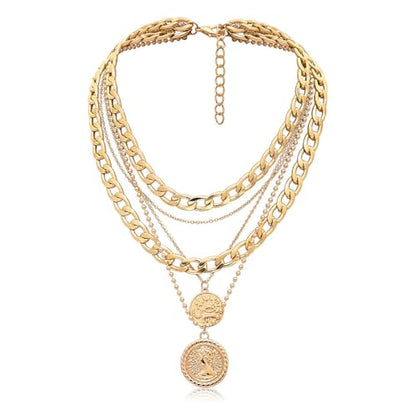 Vintage Pirate Necklace for Women, Layered Chunky Gold Chain with Coin Pendant, 80s 90s Retro Costume Accessories Women Men Jewelry