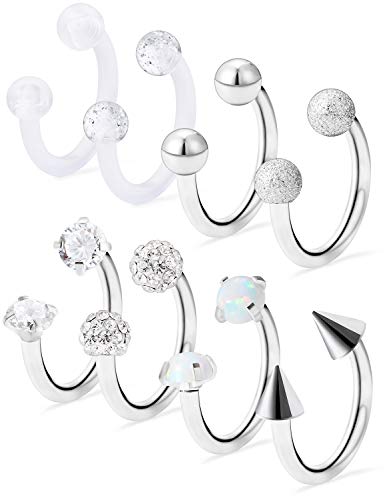 16G Septum Rings Surgical Steel Lip Rings Horseshoe Nose Ring Snake Bite Jewelry Smiley Piercing Jewelry for Women Men Diameter 6mm 8mm 10mm 12mm - color: DIA.8mm,Silvertone