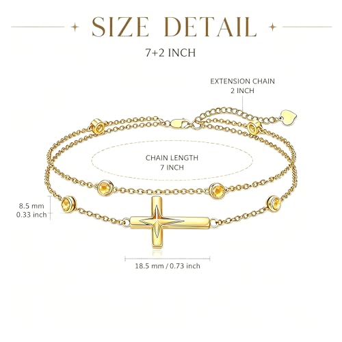 Midari 18K Yellow Gold Gemstone Birthstone Anklet Bracelet Cross Jewelry with 12 Months Birthstone Birthday Gifts for Women Wife Her Daughter Mom - color: 11-Nov-Citrine, size: Bracelet 7"-9"