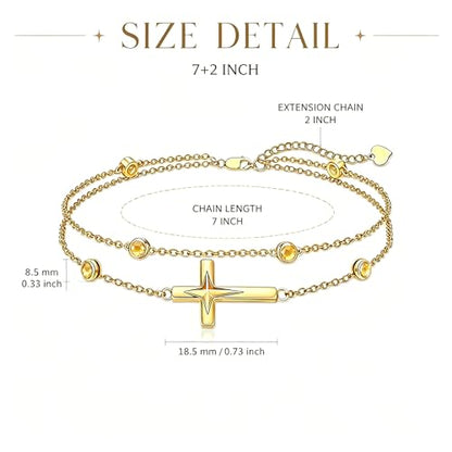 Midari 18K Yellow Gold Gemstone Birthstone Anklet Bracelet Cross Jewelry with 12 Months Birthstone Birthday Gifts for Women Wife Her Daughter Mom - color: 11-Nov-Citrine, size: Bracelet 7"-9"