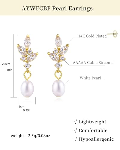 Pearl Earrings for Women, 14k Gold Plated Trendy Diamond Pearl Drop Earrings Bridal Shower Gifts Wedding jewelry for Women - color: Style B Silver