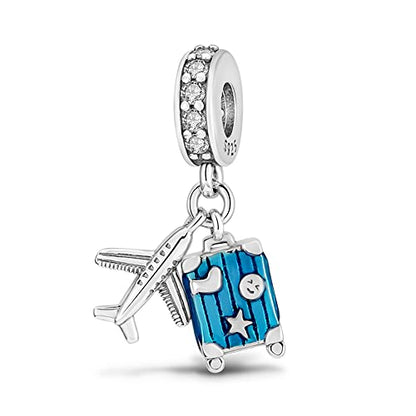 Pandach 925 Sterling Silver Charms Beads for Bracelets and Necklaces Butterfly and Headphones Pendants Clover Charms Jewelry Gift for Women - style: Suitcases and Airplanes Charm