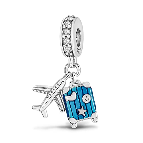 Pandach 925 Sterling Silver Charms Beads for Bracelets and Necklaces Butterfly and Headphones Pendants Clover Charms Jewelry Gift for Women - style: Suitcases and Airplanes Charm