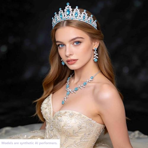 Kamirola Tiaras and Crowns for Women,Tiaras Earrings Necklace, Crystal Bridal Jewelry Set, Costume Party Halloween Prom Pageant Jewelry for Women(TR45) - color: Lackblue