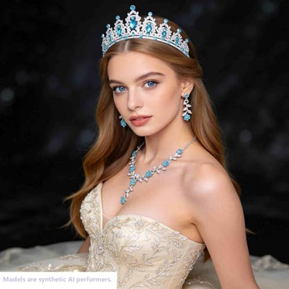 Kamirola Tiaras and Crowns for Women,Tiaras Earrings Necklace, Crystal Bridal Jewelry Set, Costume Party Halloween Prom Pageant Jewelry for Women(TR45) - color: Lackblue