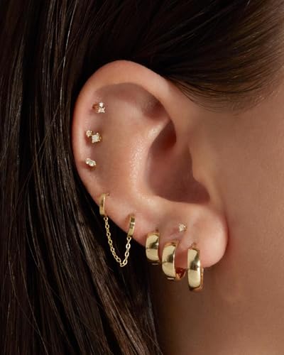 CONRAN KREMIX Small Thick Gold Chunky Hoop Earrings Lightweight Huggie Hoops For Women - color: Gold