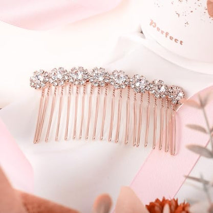 Geosar 4 Pieces Alloy Rhinestone Side Hair Combs Crystal Flower Clips Wedding Comb Bridal Jewelry Clips Combs French Hair Accessories for Women(Rose Gold) - color: Rose Gold