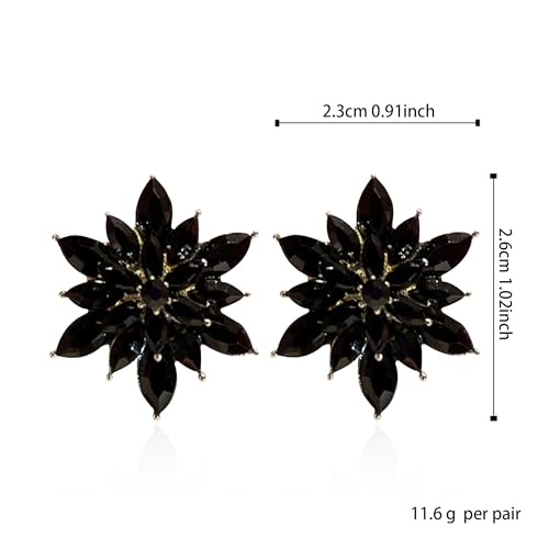Crystal Flower Burst Stud Earrings Large Big Sparkly CZ Cubic Rhinestone Floral Cluster Flower Stud Earrings Bridal Wedding Party - color: Black