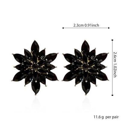 Crystal Flower Burst Stud Earrings Large Big Sparkly CZ Cubic Rhinestone Floral Cluster Flower Stud Earrings Bridal Wedding Party - color: Black