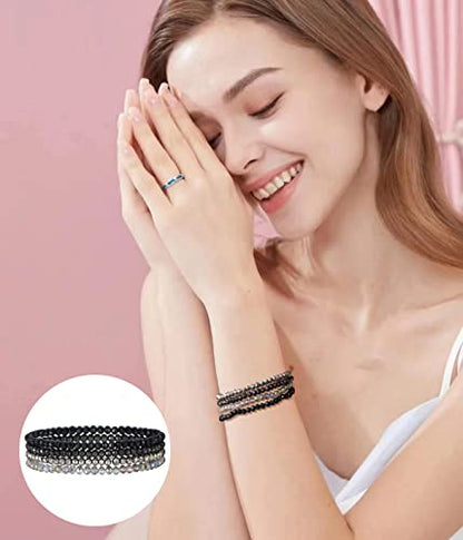 Noessla Beaded Boho Stretch Bracelet Colorful Stackable Crystal Beads Bracelets Trendy Costume Jewelry Mothers Day Gifts for Women - color: Black