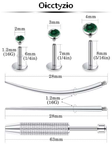 F136 Titanium 20/18/16g Flatback Earrings Nose Lip Rings Jewelry - color: Green, size: 16g