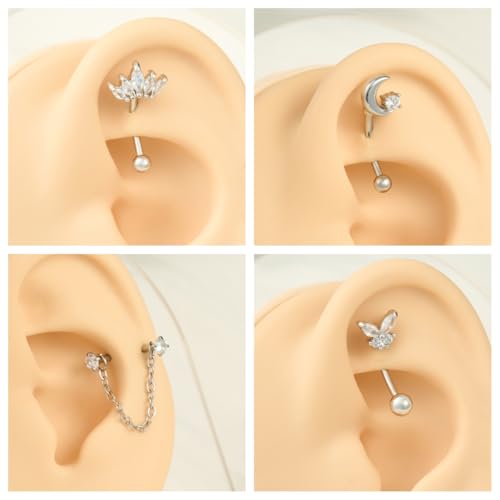 FECTAS 16G 8PCS Rook Piercing Jewelry Eyebrow Rings for Women Rook Earrings Tragus Daith Cartilage Lip Belly Surface Curved Barbell Piercing Jewelry 10mm 8mm - style: style1-10mm