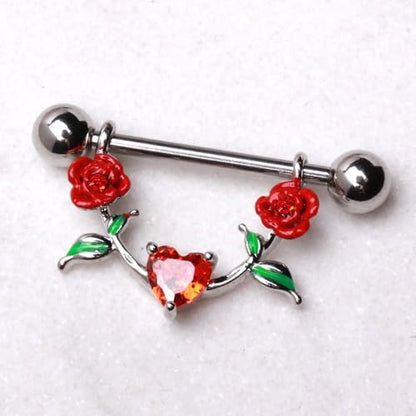 316L Stainless Steel Red Rose Nipple Shield Sold As Pair