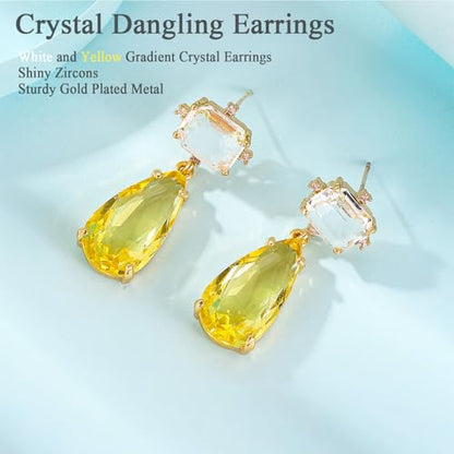 Crystal Earrings CXUEMH Teardrop Earrings for Women Blue and Green Dangle Earrings Elegant Earrings for Prom Emerald Green Earrings Formal Jewelry Crystal Drop Earrings - color: white and yellow