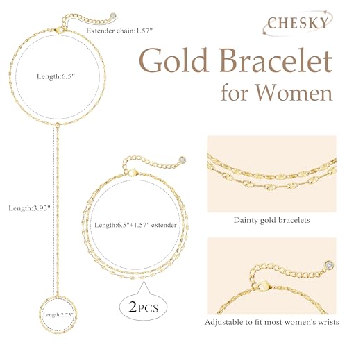 CHESKY 14K Gold Plated Hand Chain Bracelets for Women Stack Jewelry | Dainty Finger Ring Bracelet, Adjustable Hand Chains, Waterproof Beaded Gold Bracelets, Daily Body Jewelry Gift for Women - color: gold-lipsbracelet