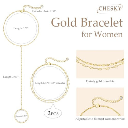 CHESKY 14K Gold Plated Hand Chain Bracelets for Women Stack Jewelry | Dainty Finger Ring Bracelet, Adjustable Hand Chains, Waterproof Beaded Gold Bracelets, Daily Body Jewelry Gift for Women - color: gold-lipsbracelet