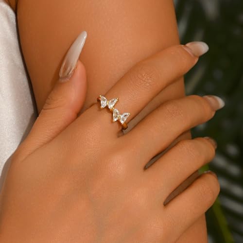 Adjustable Rings for Women 18K Gold Plated daisy Flower Butterfly Ball Cubic Zirconia Rings Dainty Open Stacking Ring - color: Double Butterfly-Gold