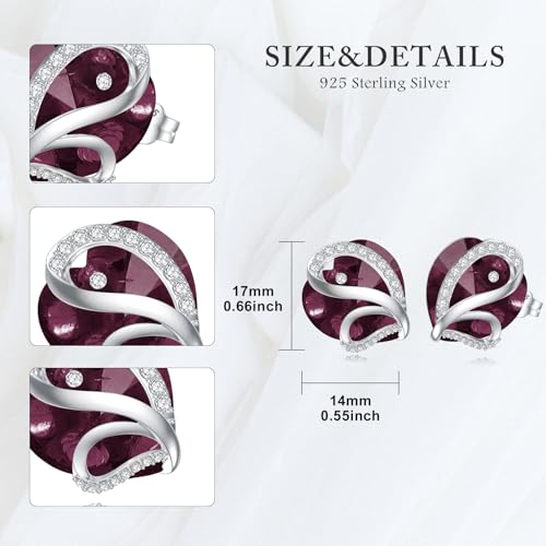 Butterfly Heart Birthstone Crystal Stud Earrings for Women S925 Sterling Silver Heart Birthstone Studs Birthday Gifts for Wife Mother Daughter Girlfriend Mom - color: 02-February