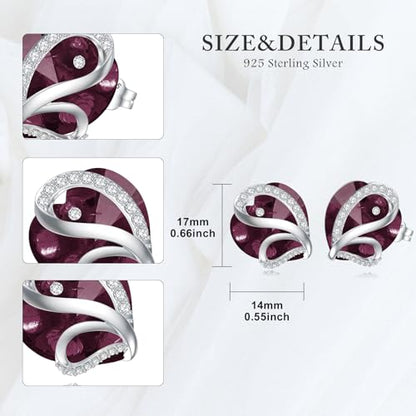Butterfly Heart Birthstone Crystal Stud Earrings for Women S925 Sterling Silver Heart Birthstone Studs Birthday Gifts for Wife Mother Daughter Girlfriend Mom - color: 02-February