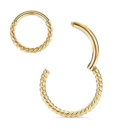 MissNity 316L Surgical Steel Hinged Nose Rings Hoop 20G 18G 16G 14G, Diameter 6mm to 10mm, Color Gold - Rose Gold - Silver - Black - Rainbow - color: C21: Gold - 1pc