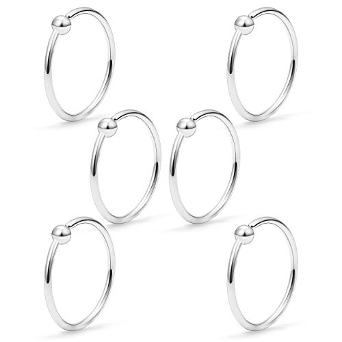 22G Thin Nose Rings Hoops 316L Surgical Steel Captive Bead Septum Nose Hoop Rings Eyebrow Lip Rings Cartilage Helix Rook Daith Earring Piercing Jewelry For Men Women 8mm - color: 6PCS-8MM-Silver