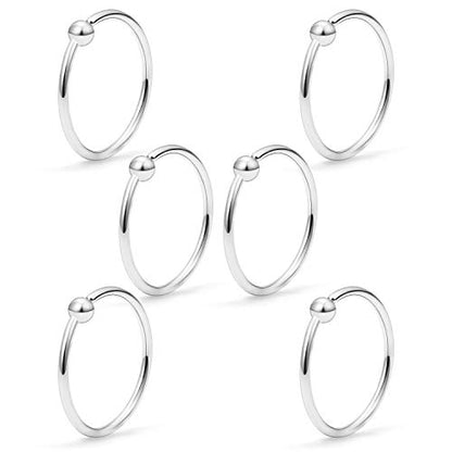 22G Thin Nose Rings Hoops 316L Surgical Steel Captive Bead Septum Nose Hoop Rings Eyebrow Lip Rings Cartilage Helix Rook Daith Earring Piercing Jewelry For Men Women 8mm - color: 6PCS-8MM-Silver