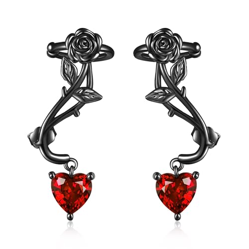 Ear Climbers Earrings for Women Sterling Silver Vintage Ear Crawler Earrings Jewelry Gifts for Women - style: black rose