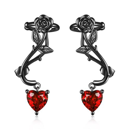 Ear Climbers Earrings for Women Sterling Silver Vintage Ear Crawler Earrings Jewelry Gifts for Women - style: black rose