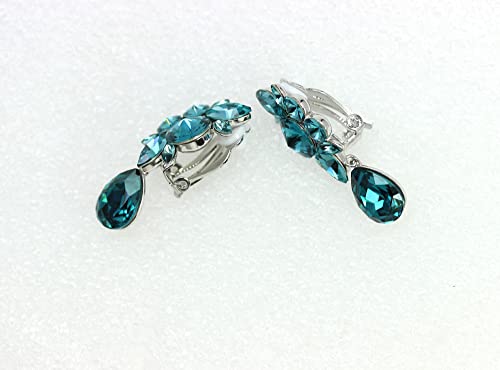 Faship Statement Dangling Floral Clip On Earrings For Women - color: Teal