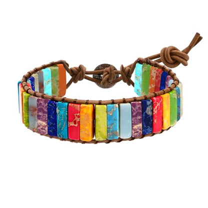 Boho Leather Wrap Bracelet for Women Handmade Colorful Natural Stone Beaded BraceletAdjustable Bohemian Beach Vacation Jewelry Gift