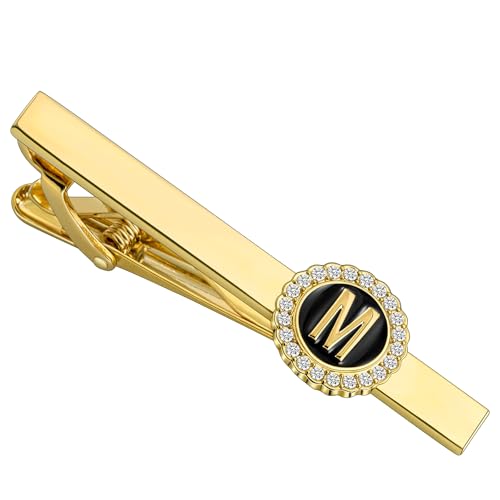 HAWSON 2.2 Inch Tie Clips for Men 18K Gold Color (A-Z Initial) for Men's Fashion Accessories Wedding Day Wearing,Men’s Jewelry or Gifts for Him,Birthday Anniversary - color: Gold-M