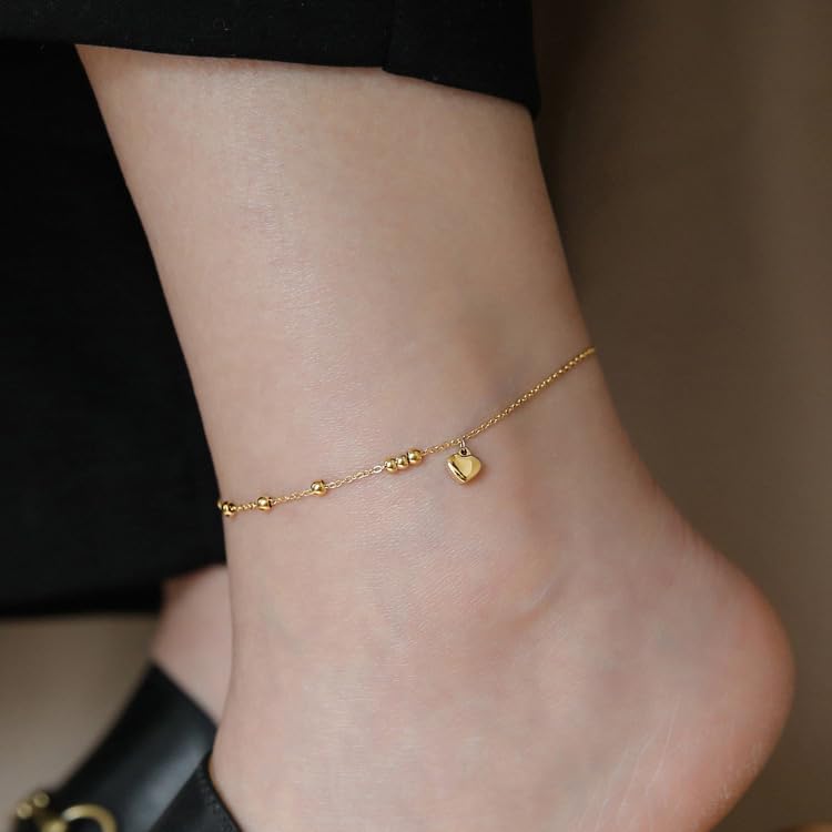 MODRSA Toe Rings for Women Toe Rings and Anklets for Women Toe Ring Adjustable Toe Rings Silver Rose Gold - color: F2-Anklet - Heart Beads gold