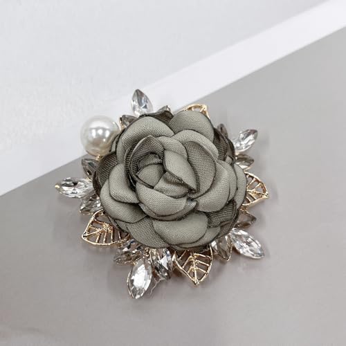 Elegant Rose Flower Brooch Pin for Women Men Wedding Party Gentleman's Essentials Handmade Imitation Crystal Pearl Fabric Flower Lapel Pin Dress Suit Accessories Boutonniere Ideas Gift - color: Green