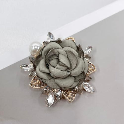 Elegant Rose Flower Brooch Pin for Women Men Wedding Party Gentleman's Essentials Handmade Imitation Crystal Pearl Fabric Flower Lapel Pin Dress Suit Accessories Boutonniere Ideas Gift - color: Green