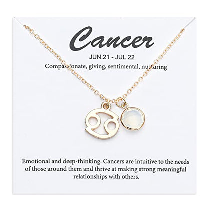 14k Gold Plated Zodiac Birthstone Crystal Pendant Necklace, Horoscope Sign Charm Necklace for Women Birthday Gift - color: Cancer-June