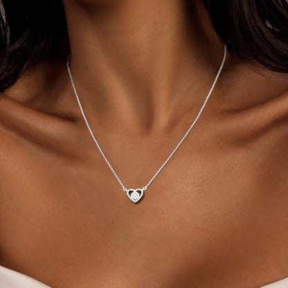 Airmb Heart Necklace for Women Gold/Silver Plated Trendy Heart Choker Lover Pendant Hypoallergenic Fashion Gold/Silver Necklace for Women Love Jewelry Gift for Women Girlfriend - color: One Cubic Zirconia-Silver