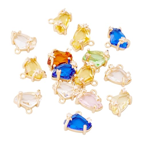 Beadthoven 15pcs Brass Micro Pave Cubic Zirconia Nuggets Charms Irregular Glass Crystal Charms Colorful Faceted Rhinestone Pendants for DIY Jewelry Making Necklace Bracelet Earrings Dangle Accessories - color: Nuggets