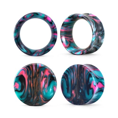 COOEAR Ear Plugs Tunnels Piercing Gauges for Ears, Double Flared Expander Stretchers, 2 Pairs Colorful Acrylic Earrings. - color: Y6604h, size: 10mm