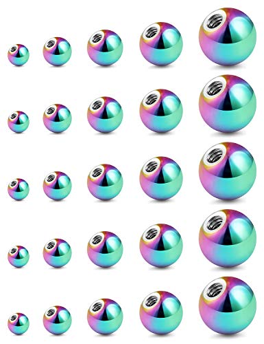 Prjndjw 25Pcs 14G 16G Replacement Balls internal thread & Externally Threaded Surgical Steel Balls Industrial Barbell Tongue Nipple Belly Button Eyebrow Rook Piercing Rings Parts 3MM-8MM - color: 25Pcs-14G-Mixed Color